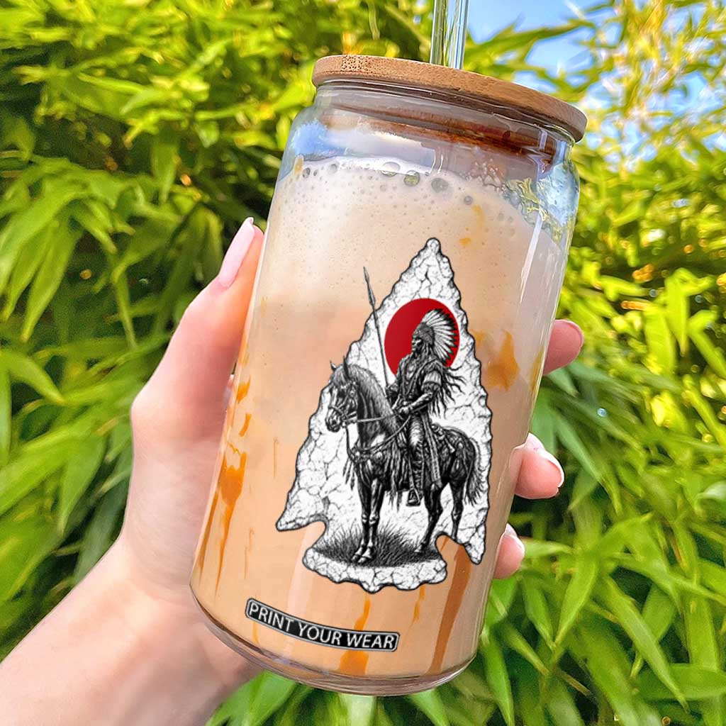 Vintage Native American Warrior Glass Can Horse Rider Feather Headdress Graphic TS12 Black Print Your Wear
