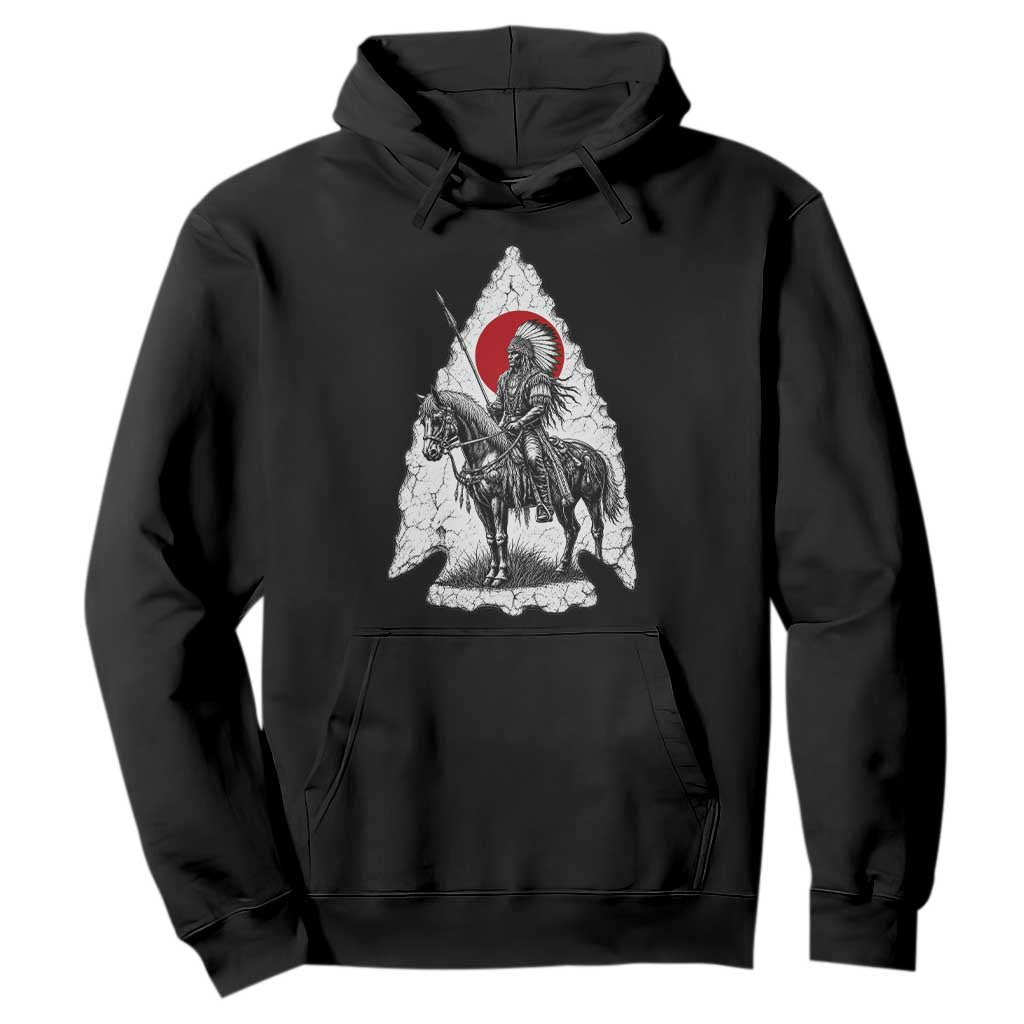 Vintage Native American Warrior Hoodie Horse Rider Feather Headdress Graphic TS12 Black Print Your Wear