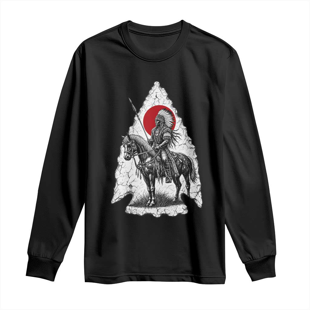 Vintage Native American Warrior Long Sleeve Shirt Horse Rider Feather Headdress Graphic TS12 Black Print Your Wear