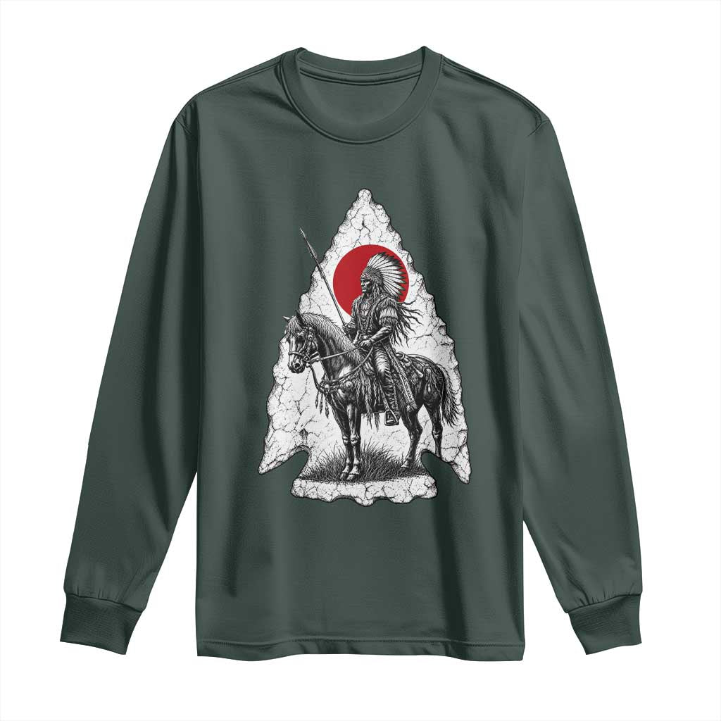Vintage Native American Warrior Long Sleeve Shirt Horse Rider Feather Headdress Graphic