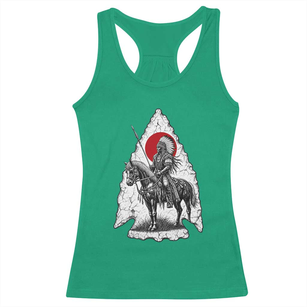 Vintage Native American Warrior Racerback Tank Top Horse Rider Feather Headdress Graphic