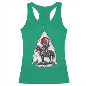 Vintage Native American Warrior Racerback Tank Top Horse Rider Feather Headdress Graphic