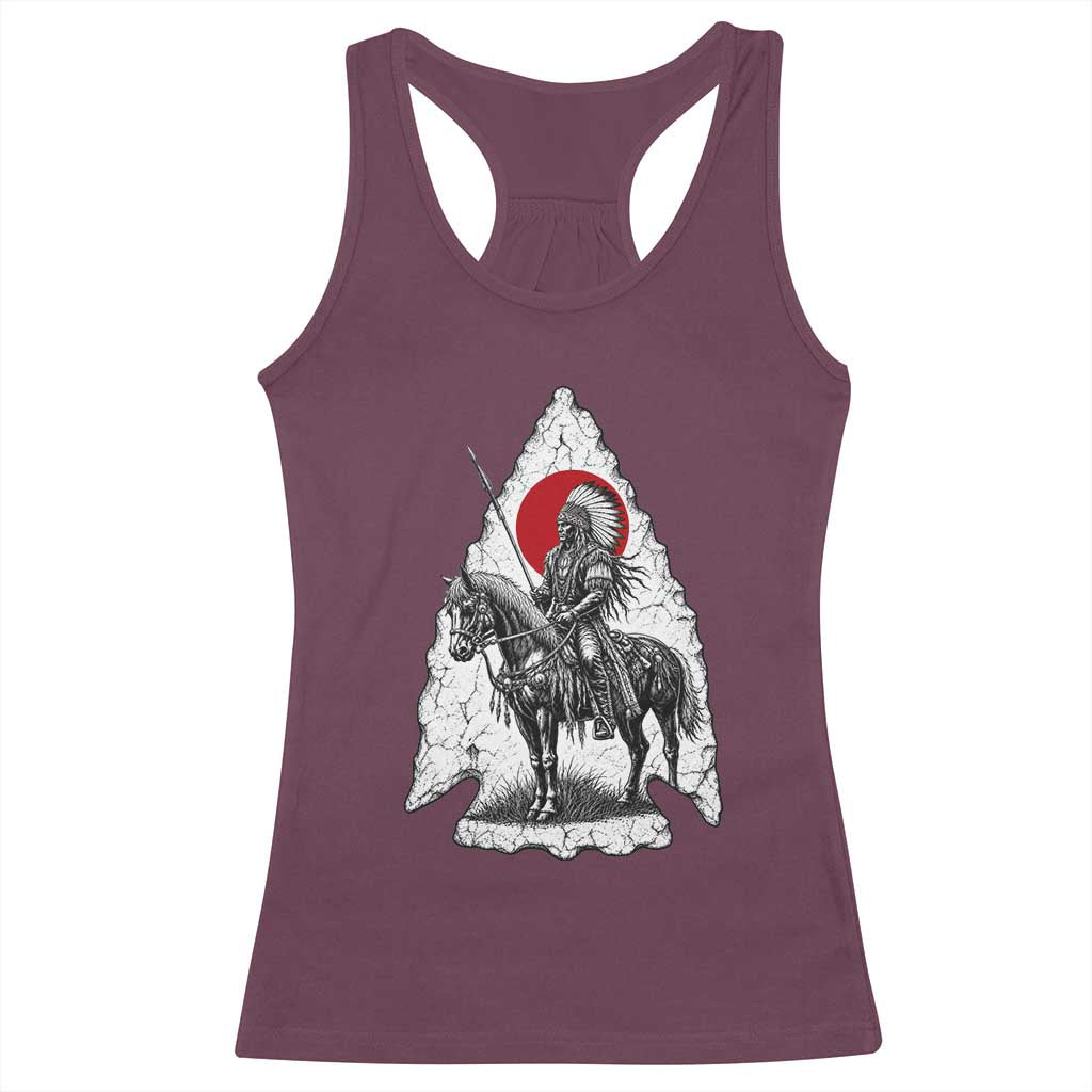 Vintage Native American Warrior Racerback Tank Top Horse Rider Feather Headdress Graphic