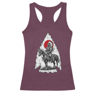 Vintage Native American Warrior Racerback Tank Top Horse Rider Feather Headdress Graphic