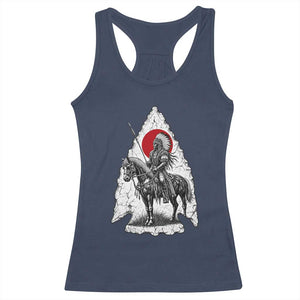 Vintage Native American Warrior Racerback Tank Top Horse Rider Feather Headdress Graphic