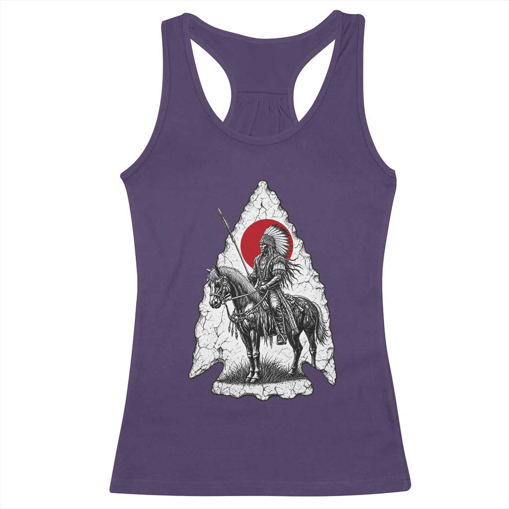 Vintage Native American Warrior Racerback Tank Top Horse Rider Feather Headdress Graphic