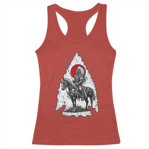 Vintage Native American Warrior Racerback Tank Top Horse Rider Feather Headdress Graphic