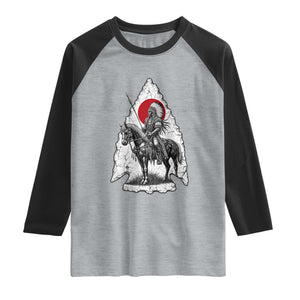 Vintage Native American Warrior Raglan Shirt Horse Rider Feather Headdress Graphic