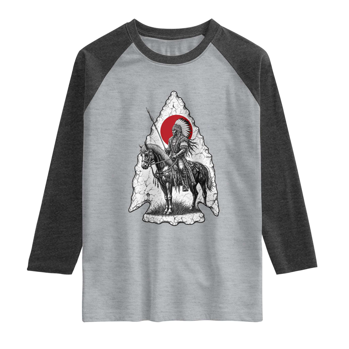 Vintage Native American Warrior Raglan Shirt Horse Rider Feather Headdress Graphic
