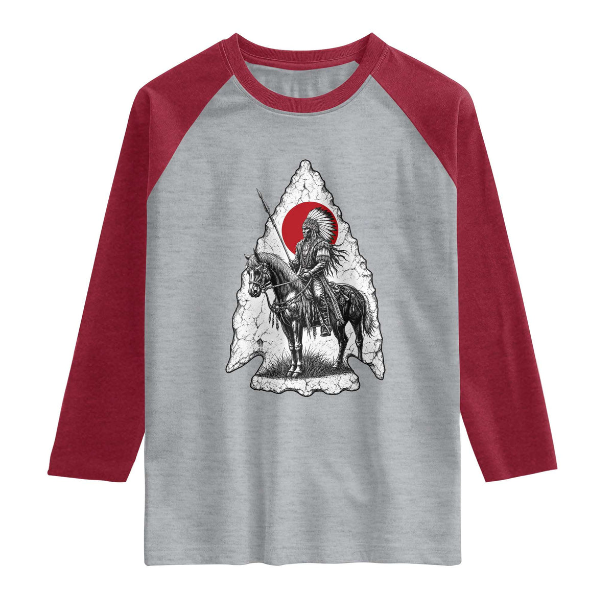 Vintage Native American Warrior Raglan Shirt Horse Rider Feather Headdress Graphic