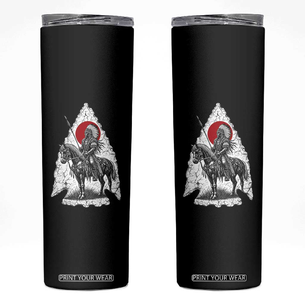 Vintage Native American Warrior Skinny Tumbler Horse Rider Feather Headdress Graphic TS12 Black Print Your Wear