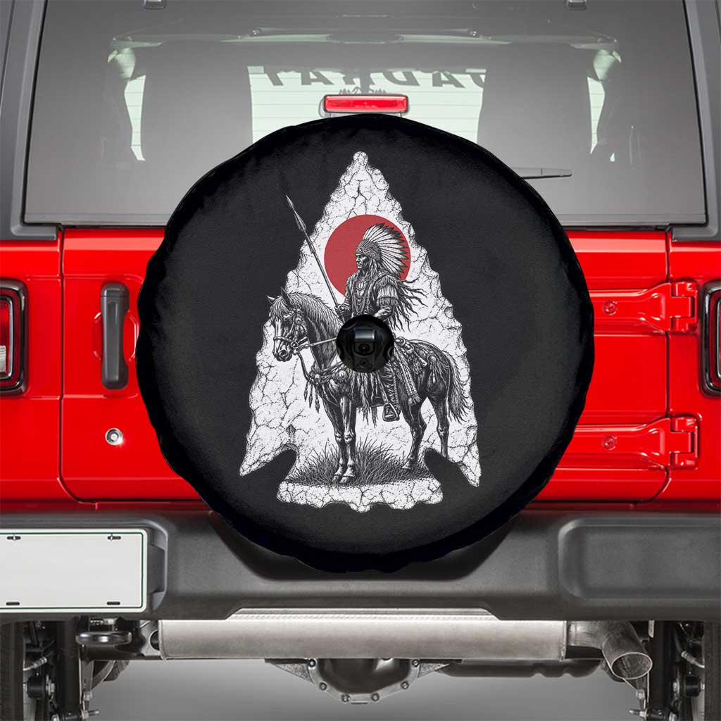 Vintage Native American Warrior Spare Tire Cover Horse Rider Feather Headdress Graphic