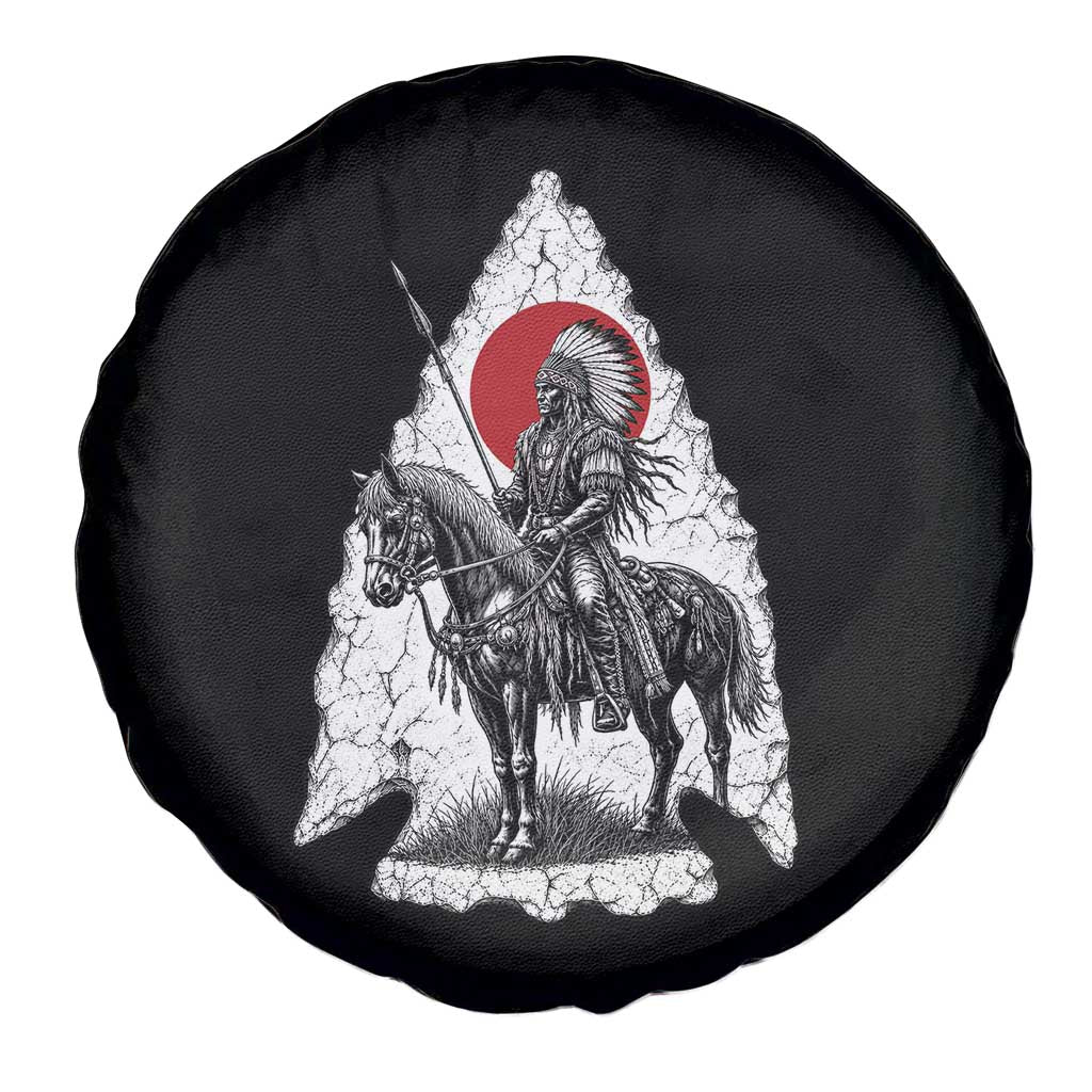 Vintage Native American Warrior Spare Tire Cover Horse Rider Feather Headdress Graphic