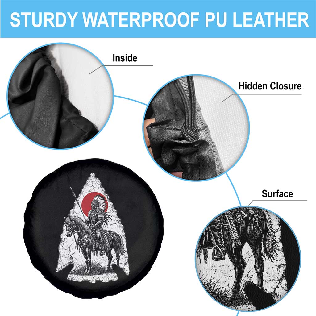 Vintage Native American Warrior Spare Tire Cover Horse Rider Feather Headdress Graphic