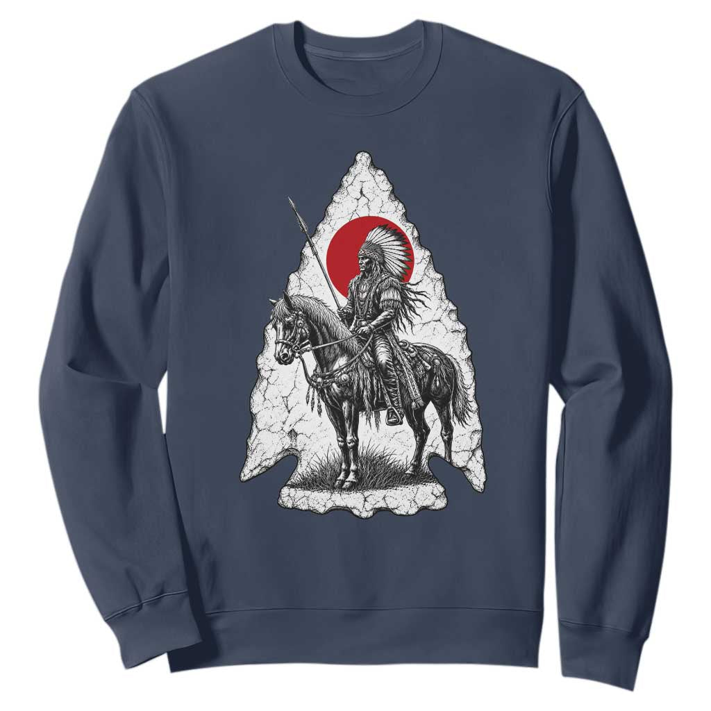 Vintage Native American Warrior Sweatshirt Horse Rider Feather Headdress Graphic