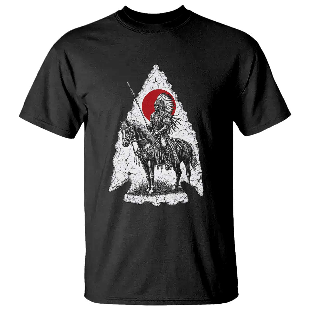 Vintage Native American Warrior T Shirt Horse Rider Feather Headdress Graphic TS12 Black Print Your Wear