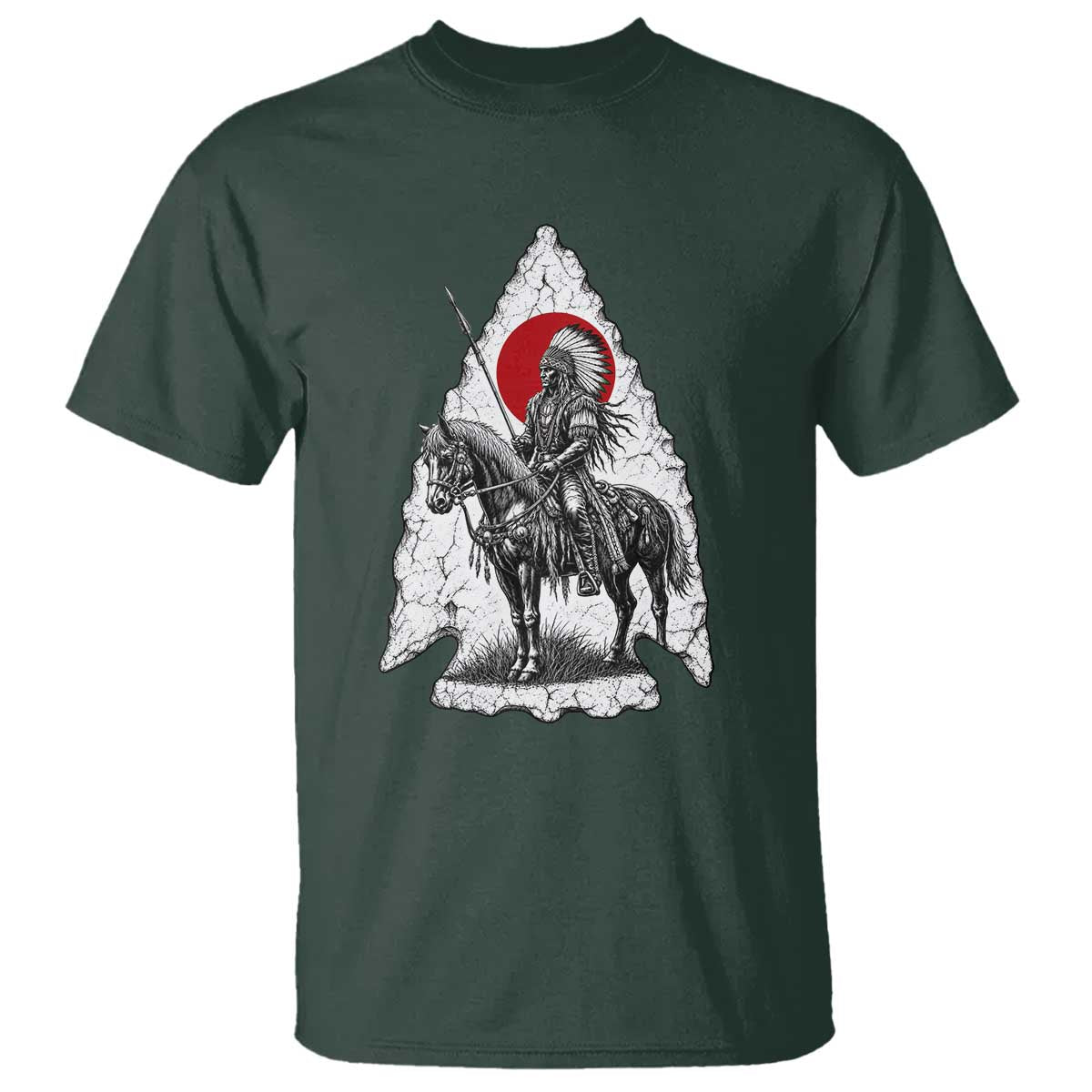 Vintage Native American Warrior T Shirt Horse Rider Feather Headdress Graphic