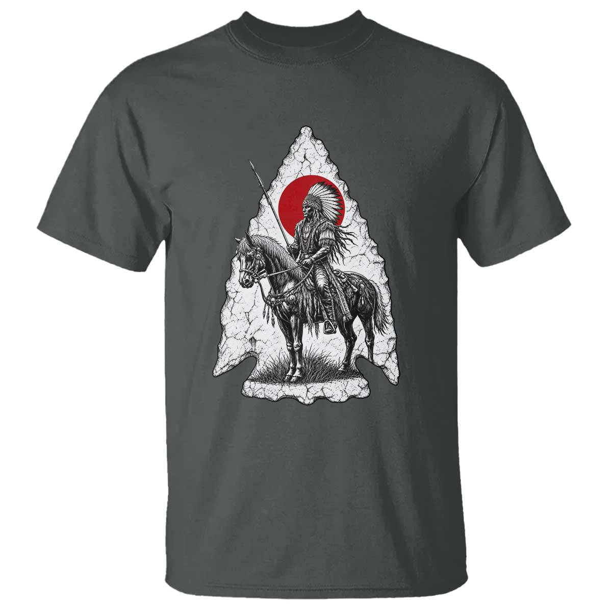 Vintage Native American Warrior T Shirt Horse Rider Feather Headdress Graphic