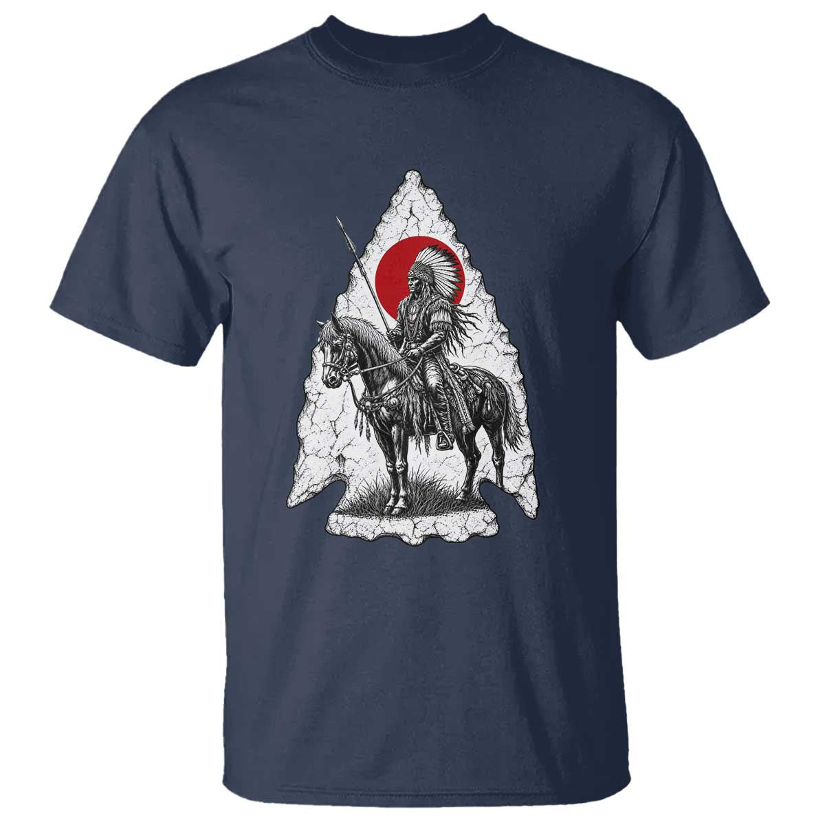 Vintage Native American Warrior T Shirt Horse Rider Feather Headdress Graphic