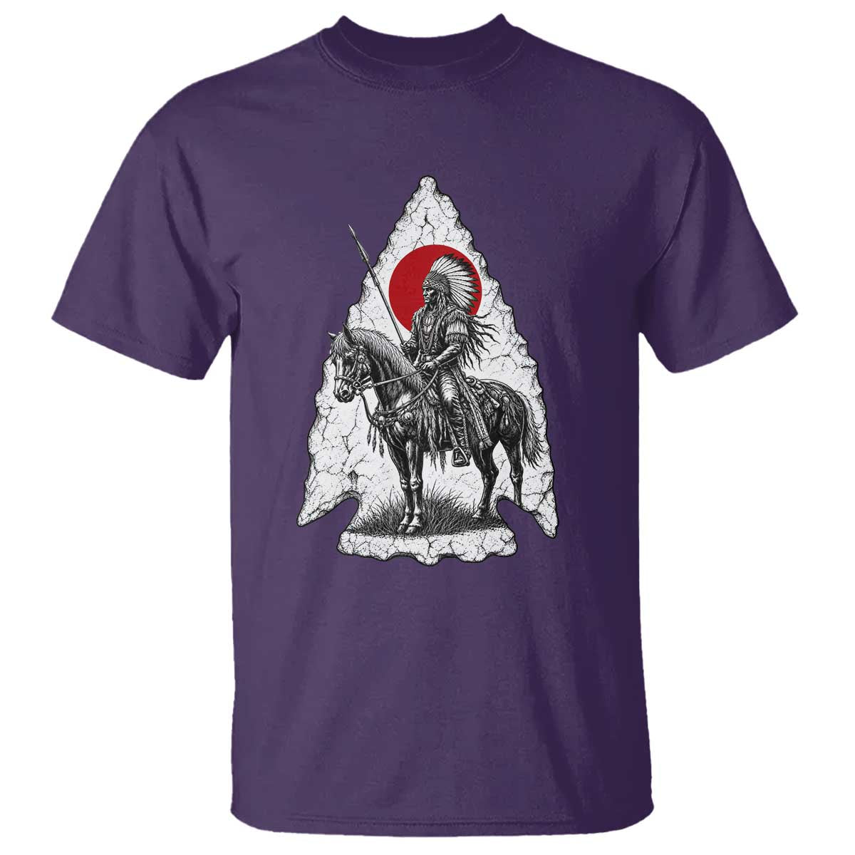 Vintage Native American Warrior T Shirt Horse Rider Feather Headdress Graphic