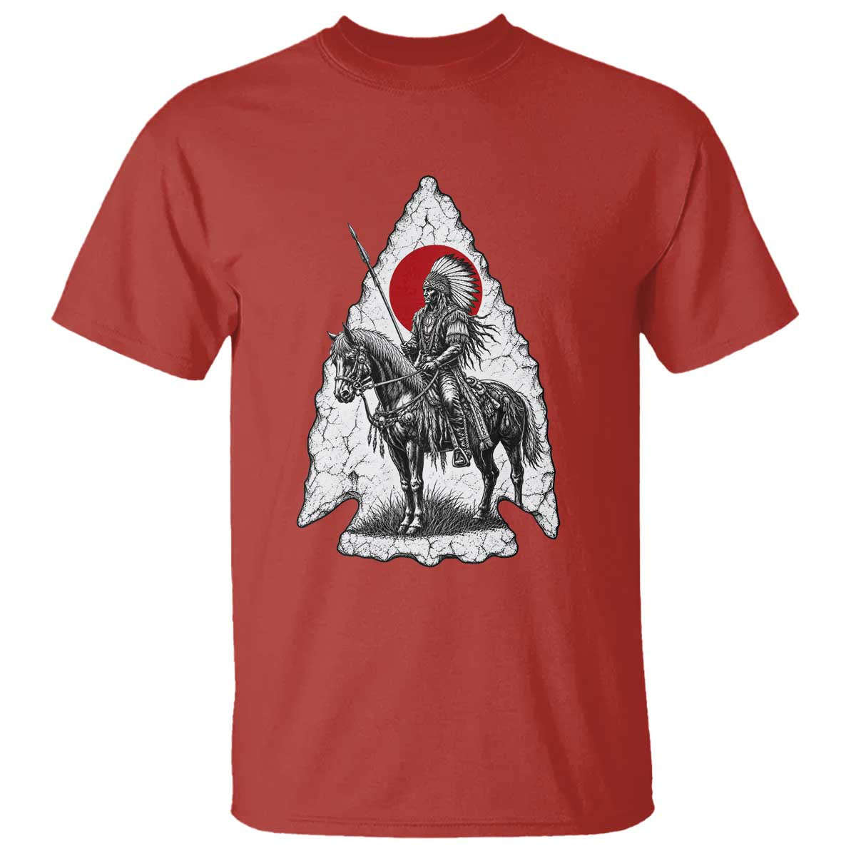 Vintage Native American Warrior T Shirt Horse Rider Feather Headdress Graphic