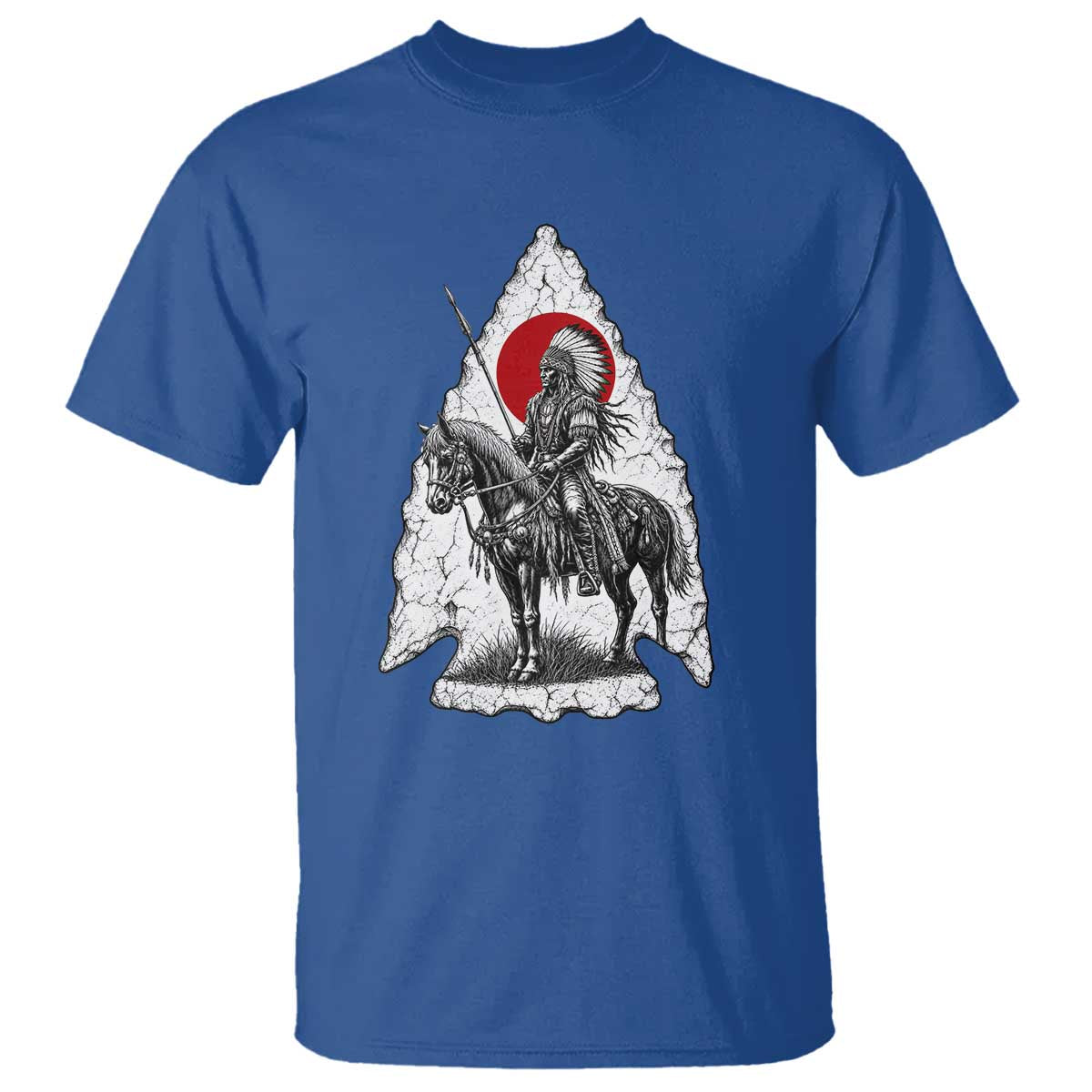 Vintage Native American Warrior T Shirt Horse Rider Feather Headdress Graphic