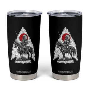 Vintage Native American Warrior Tumbler Cup Horse Rider Feather Headdress Graphic