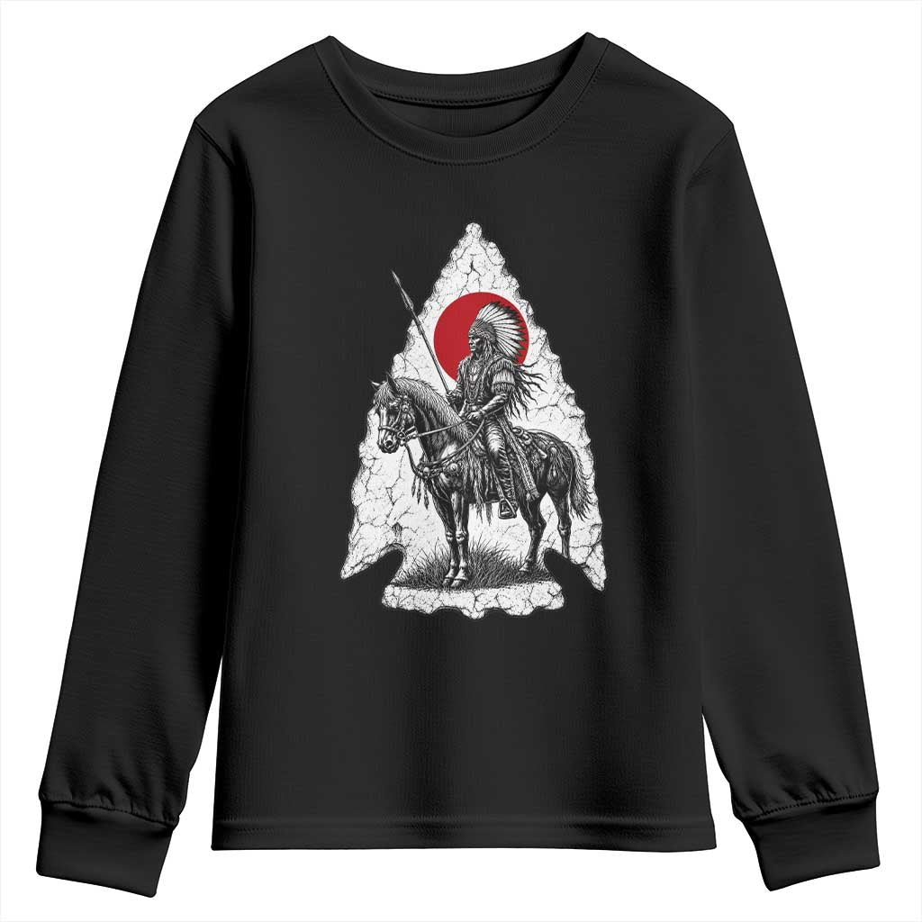 Vintage Native American Warrior Youth Sweatshirt Horse Rider Feather Headdress Graphic TS12 Black Print Your Wear