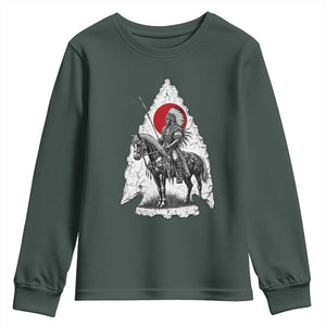 Vintage Native American Warrior Youth Sweatshirt Horse Rider Feather Headdress Graphic