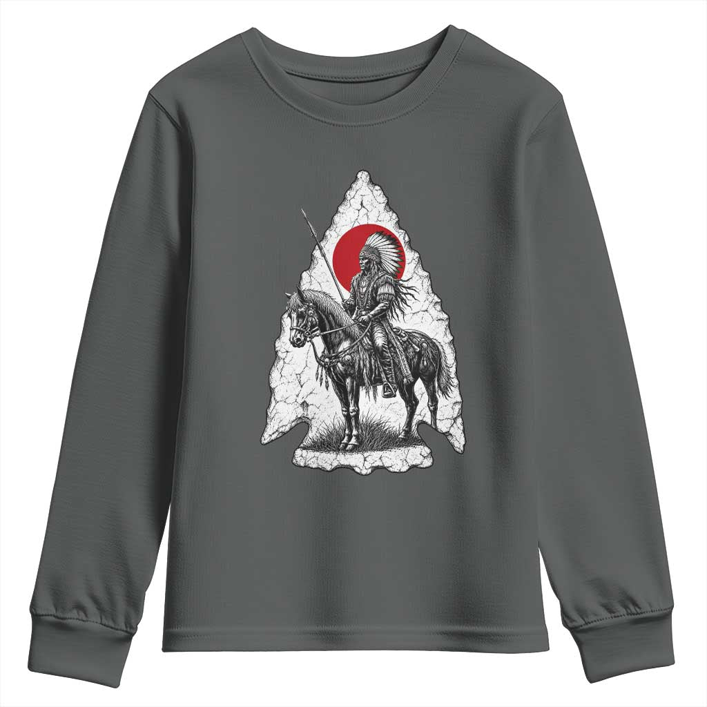 Vintage Native American Warrior Youth Sweatshirt Horse Rider Feather Headdress Graphic