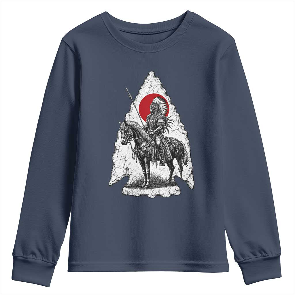 Vintage Native American Warrior Youth Sweatshirt Horse Rider Feather Headdress Graphic