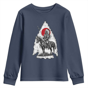 Vintage Native American Warrior Youth Sweatshirt Horse Rider Feather Headdress Graphic