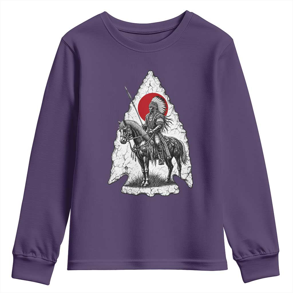 Vintage Native American Warrior Youth Sweatshirt Horse Rider Feather Headdress Graphic