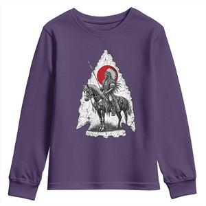 Vintage Native American Warrior Youth Sweatshirt Horse Rider Feather Headdress Graphic