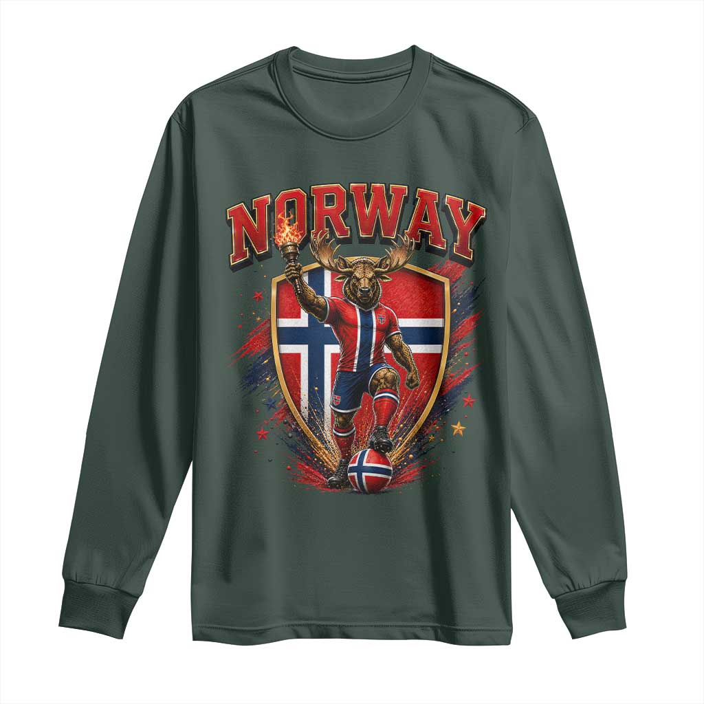Funny Norway Norwegian Moose Long Sleeve Shirt Soccer Fan Game Day Gift TS12 Dark Forest Green Print Your Wear
