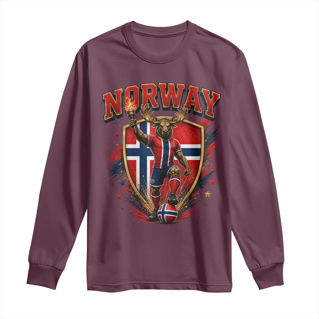 Funny Norway Norwegian Moose Long Sleeve Shirt Soccer Fan Game Day Gift TS12 Maroon Print Your Wear