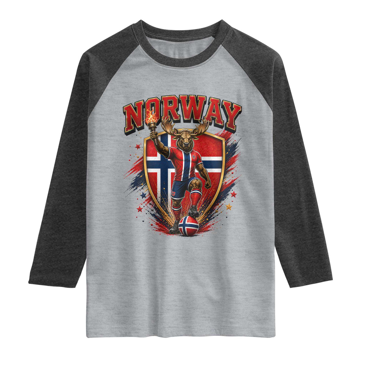 Funny Norway Norwegian Moose Raglan Shirt Soccer Fan Game Day Gift TS12 Heather Gray Heather Charcoal Print Your Wear