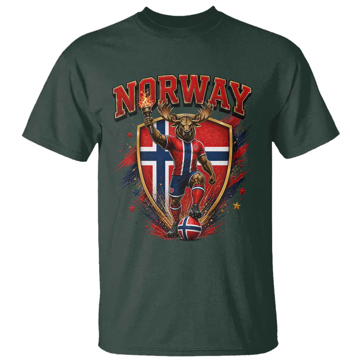 Funny Norway Norwegian Moose T Shirt Soccer Fan Game Day Gift TS12 Dark Forest Green Print Your Wear