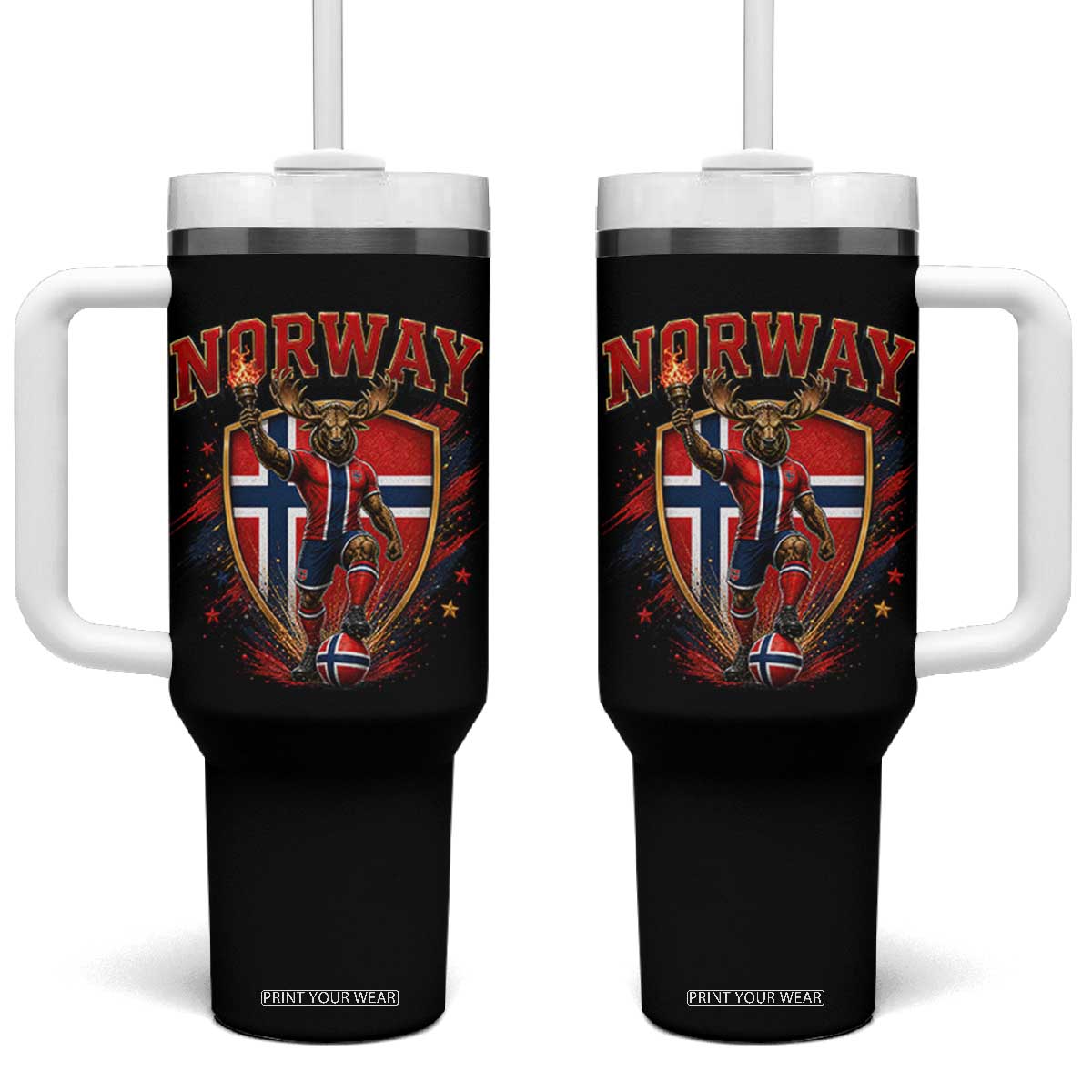 Funny Norway Norwegian Moose Tumbler With Handle Soccer Fan Game Day Gift TS12 One Size: 40 oz Black Print Your Wear