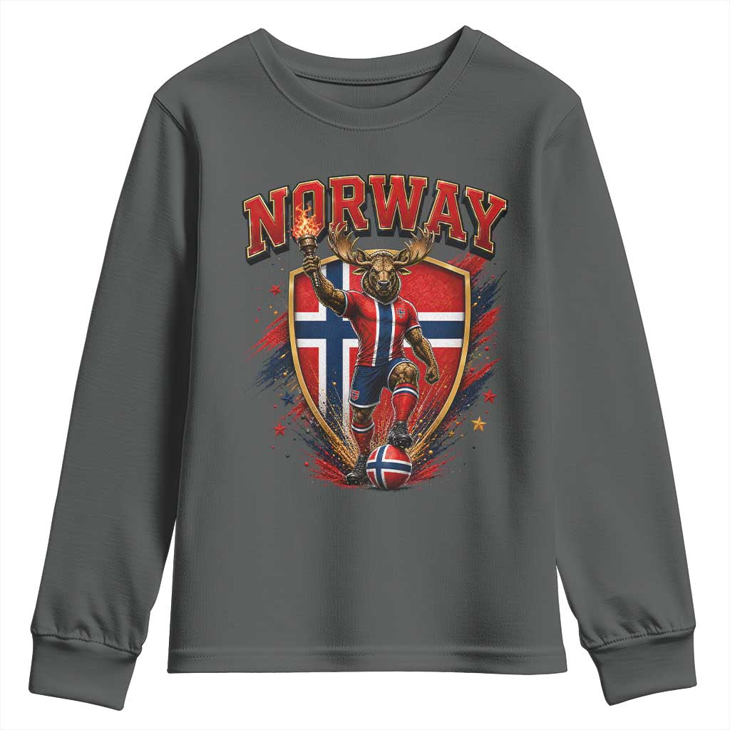 Funny Norway Norwegian Moose Youth Sweatshirt Soccer Fan Game Day Gift TS12 Dark Heather Print Your Wear