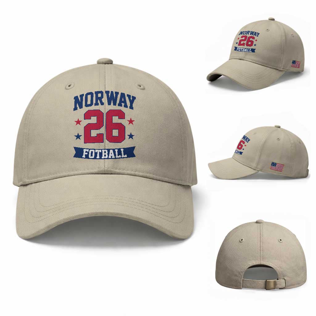 Vintage Norway Fotball Baseball Cap Norwegian Flag Game Day Fan Gift TS12 Baseball Cap Universal Fit Beige Print Your Wear