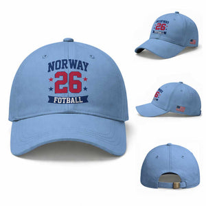Vintage Norway Fotball Baseball Cap Norwegian Flag Game Day Fan Gift TS12 Baseball Cap Universal Fit Light Blue Print Your Wear