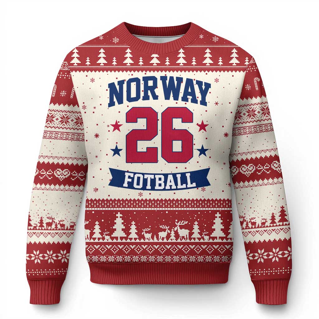 Vintage Norway Fotball Ugly Christmas Sweater Norwegian Flag Game Day Fan Gift TS12 Beige Red Print Your Wear
