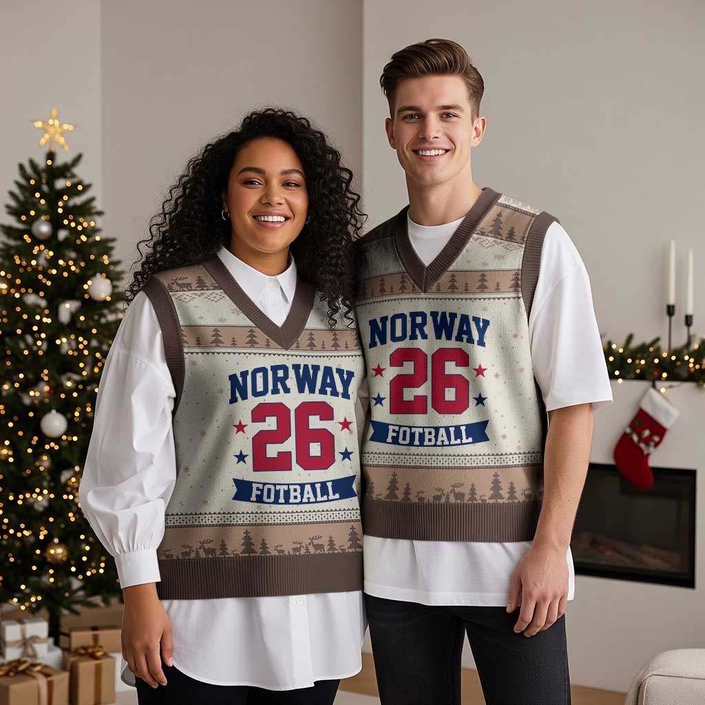 Vintage Norway Fotball V-Neck Knit Sweater Vest Norwegian Flag Game Day Fan Gift TS12 Mocha Mousse Print Your Wear