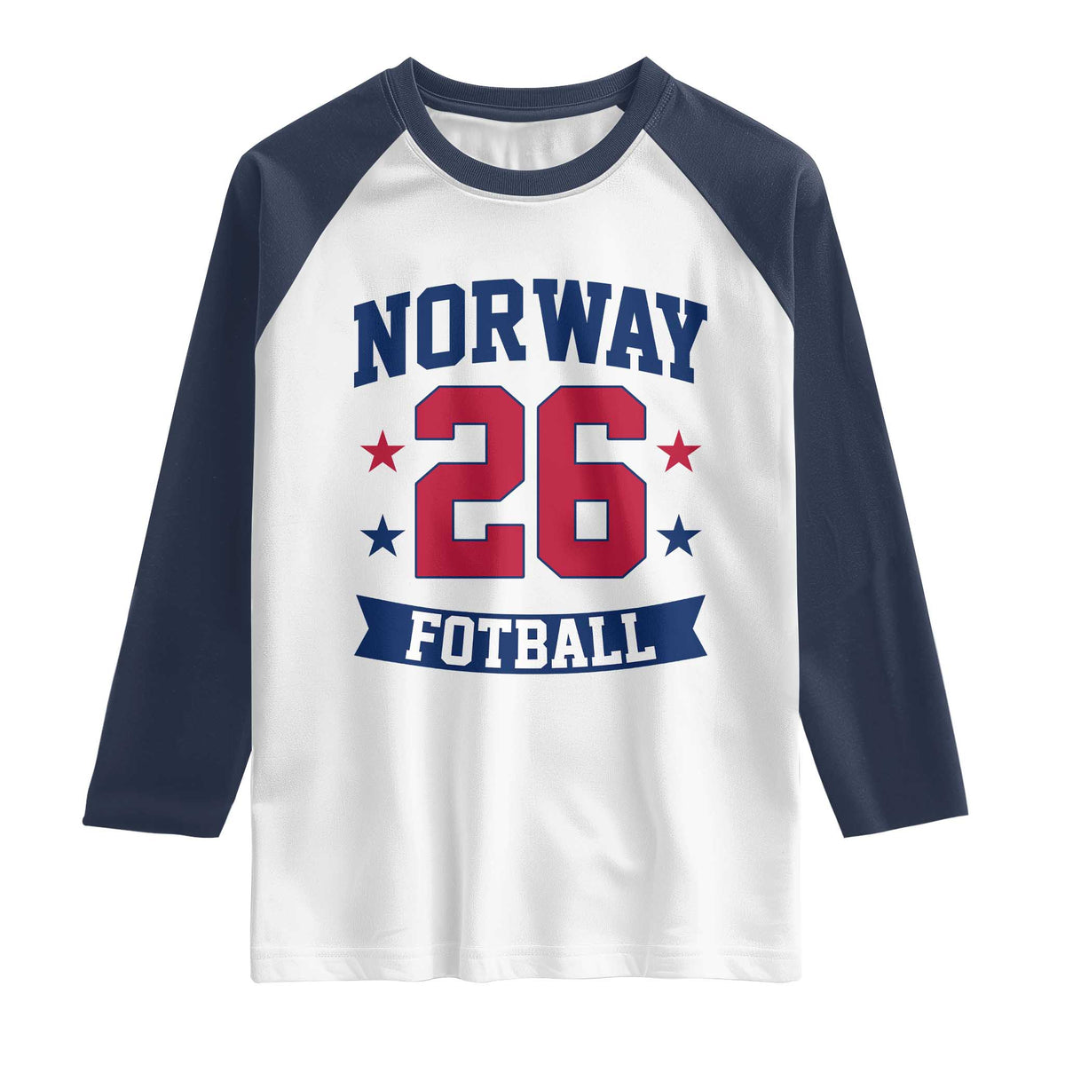 Vintage Norway Fotball Raglan Shirt Norwegian Flag Game Day Fan Gift TS12 White Navy Print Your Wear
