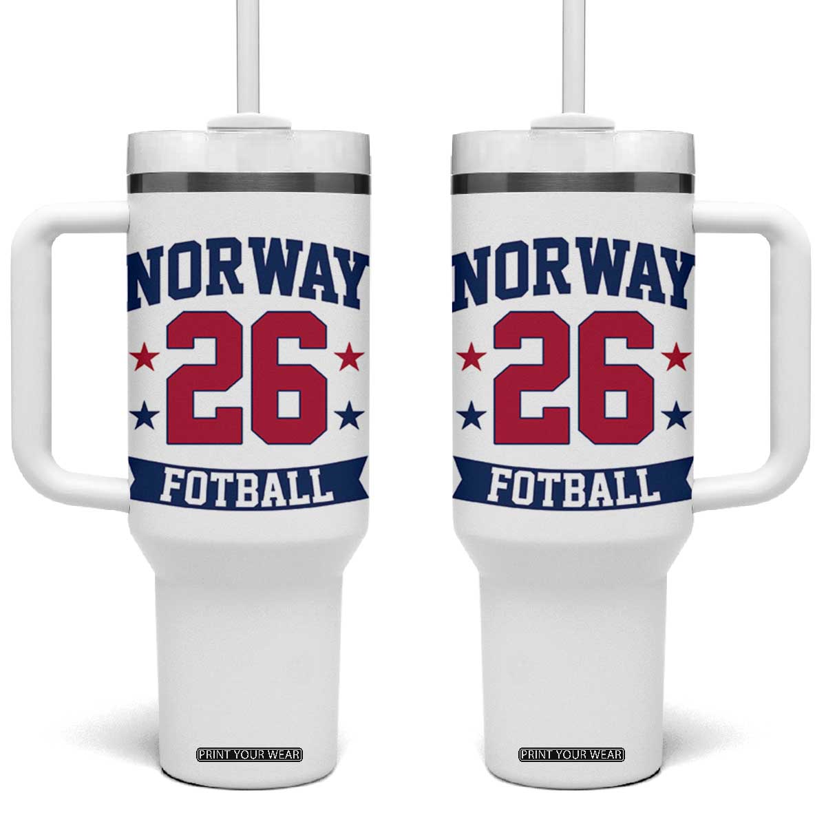 Vintage Norway Fotball Tumbler With Handle Norwegian Flag Game Day Fan Gift TS12 One Size: 40 oz White Print Your Wear
