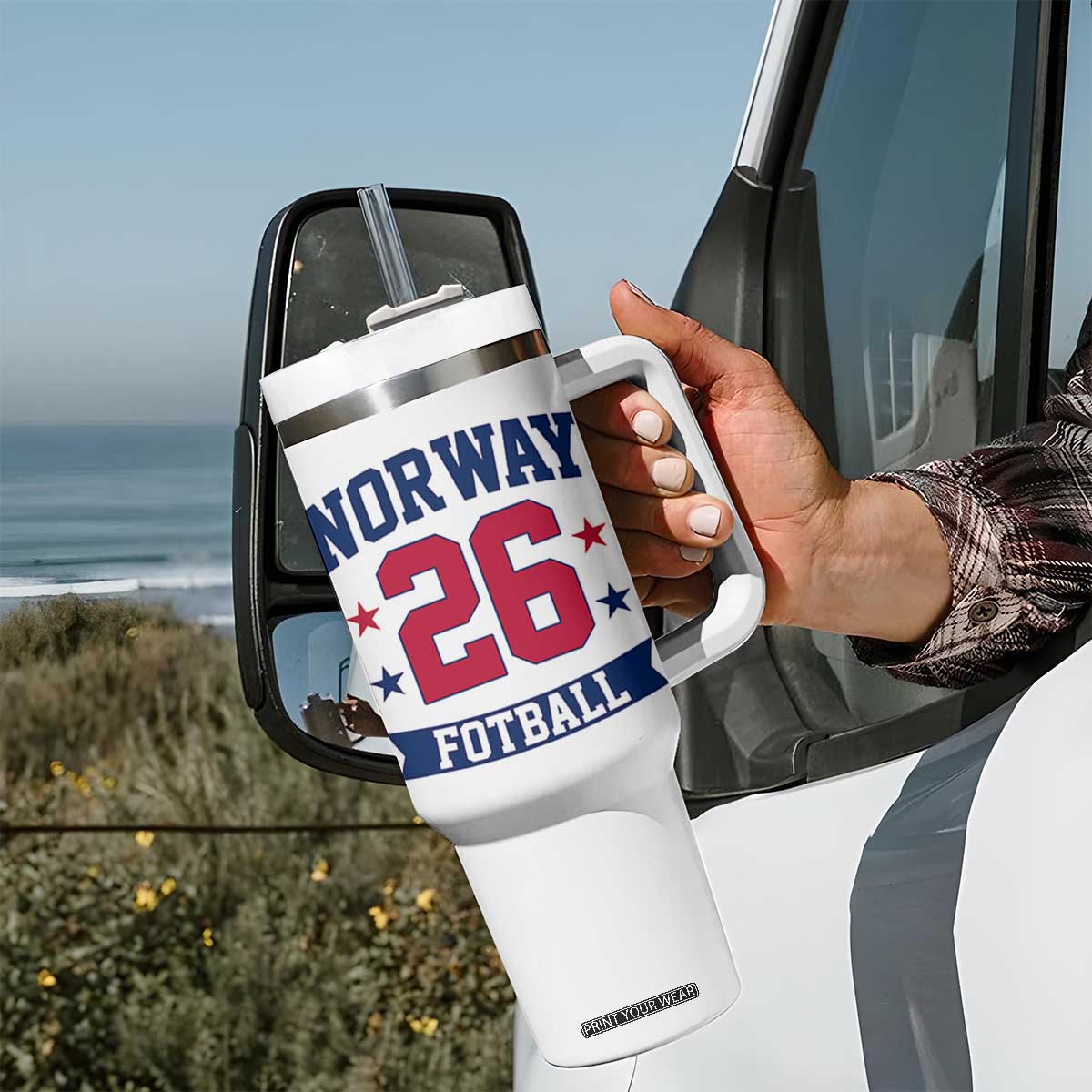 Vintage Norway Fotball Tumbler With Handle Norwegian Flag Game Day Fan Gift TS12 Print Your Wear