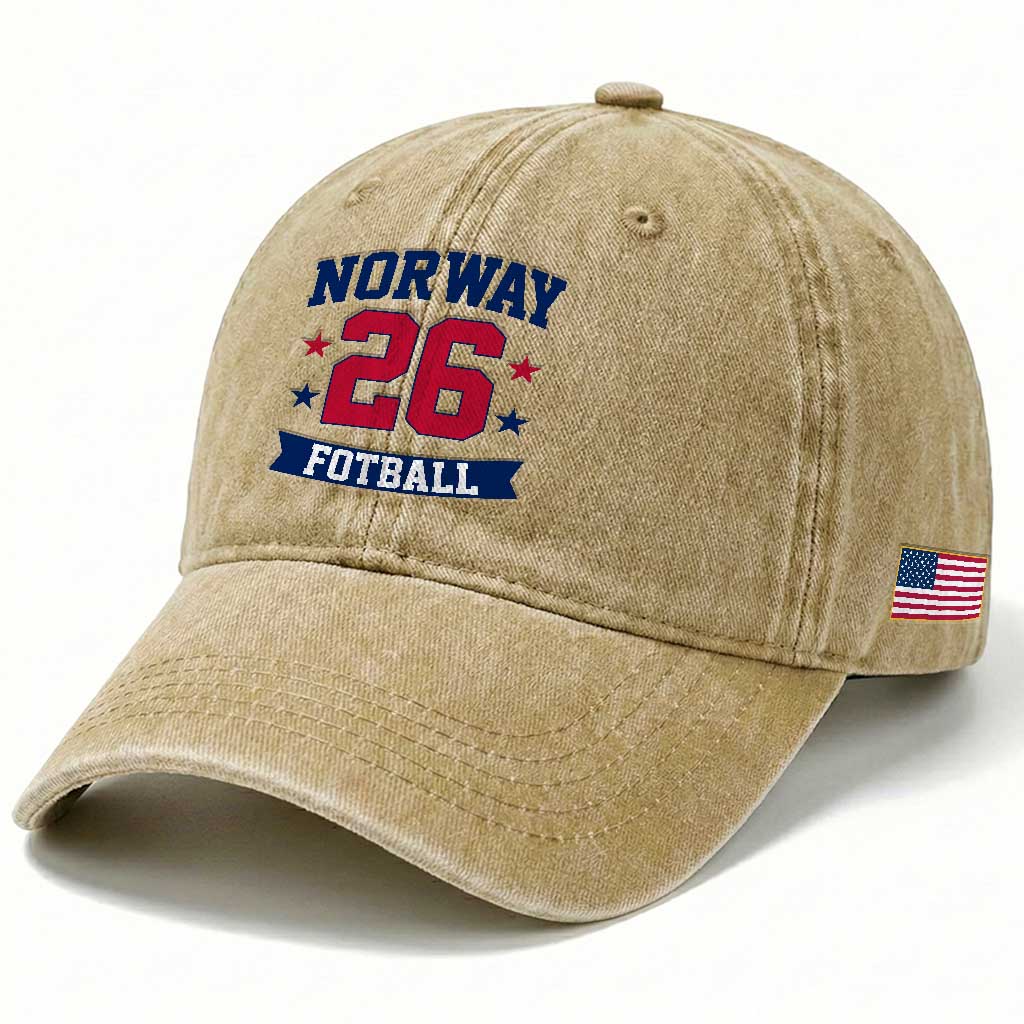 Vintage Norway Fotball Washed Cotton Baseball Cap Norwegian Flag Game Day Fan Gift TS12 Print Your Wear
