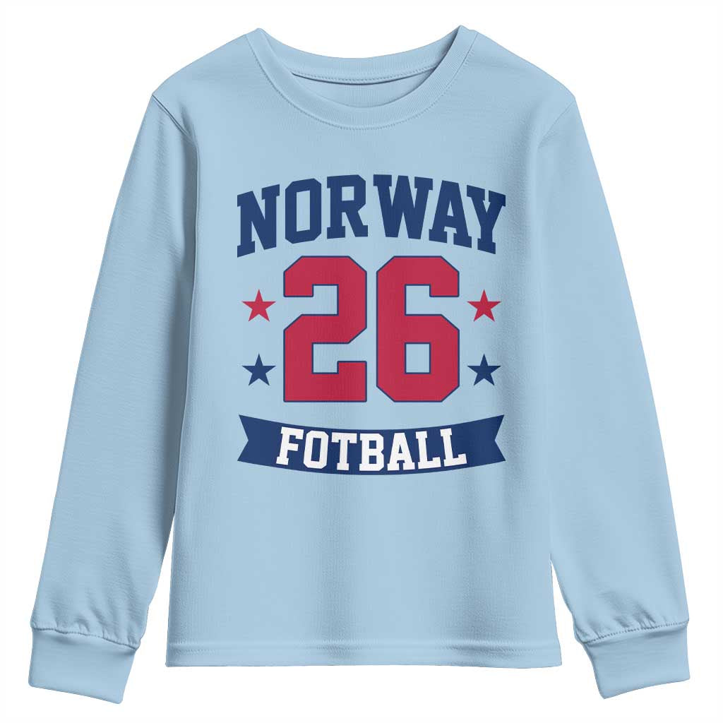 Vintage Norway Fotball Youth Sweatshirt Norwegian Flag Game Day Fan Gift TS12 Light Blue Print Your Wear