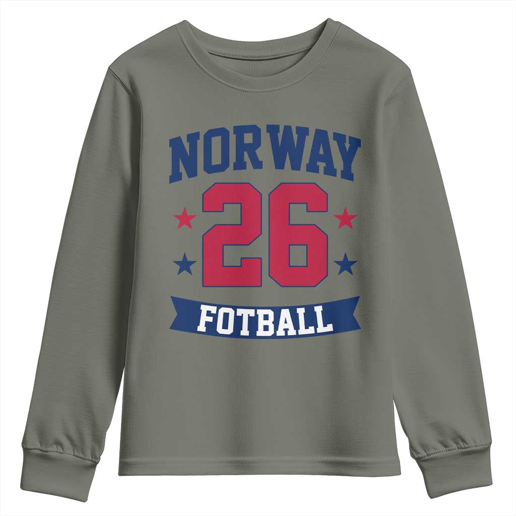 Vintage Norway Fotball Youth Sweatshirt Norwegian Flag Game Day Fan Gift TS12 Military Green Print Your Wear